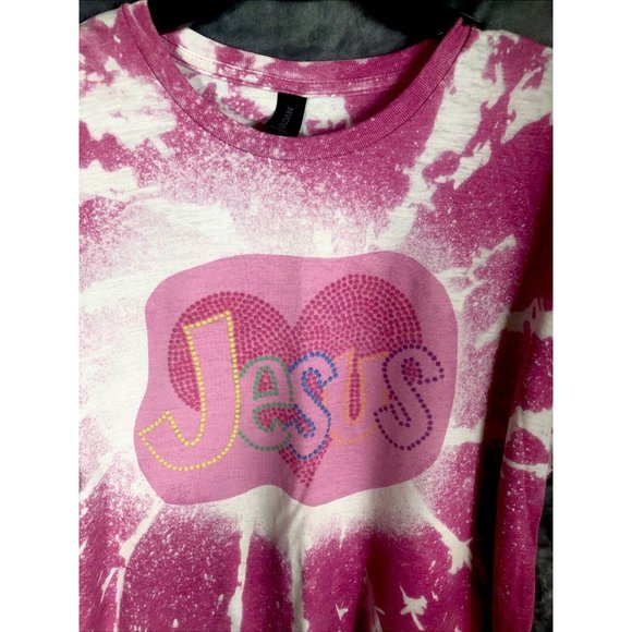 Custom Jesus T-Shirt Women’s Pink Size Extra Large Bleached Shirt - Picture 3 of 9